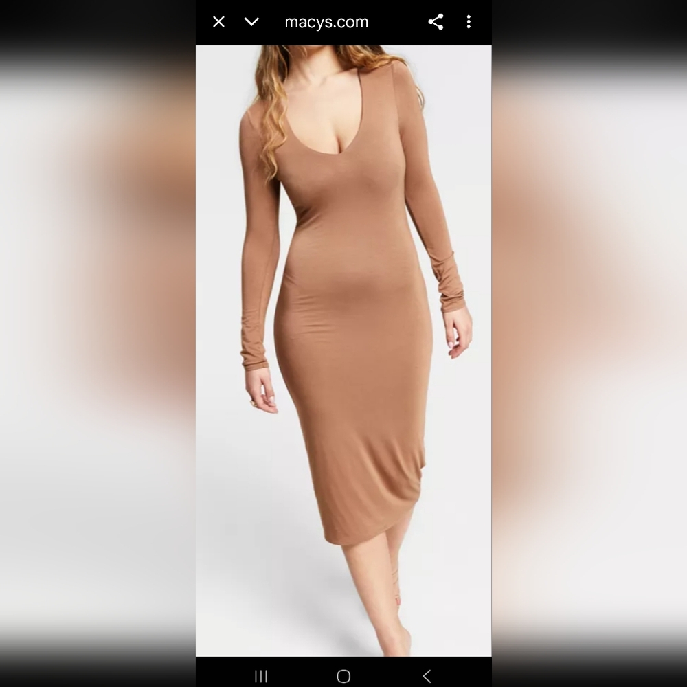 Elegant Tan Long Sleeve Dress